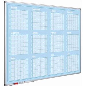 Whiteboard Deluxe - 60x120cm - Aug-Jul - Geëmailleerd staal - Weekplanner - Maandplanner - Jaarplanner - Magnetisch - Blauw - Engels