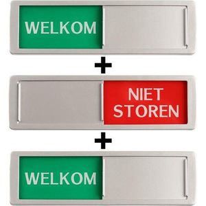 Welkom - Niet Storen Schuifbordje - Voordeel verpakking 3 stuks - Hoge Kwaliteit - Aluminium Look - 17,5 cm x 5 cm x 0,6 cm - Promessa Design Schuifborden.
