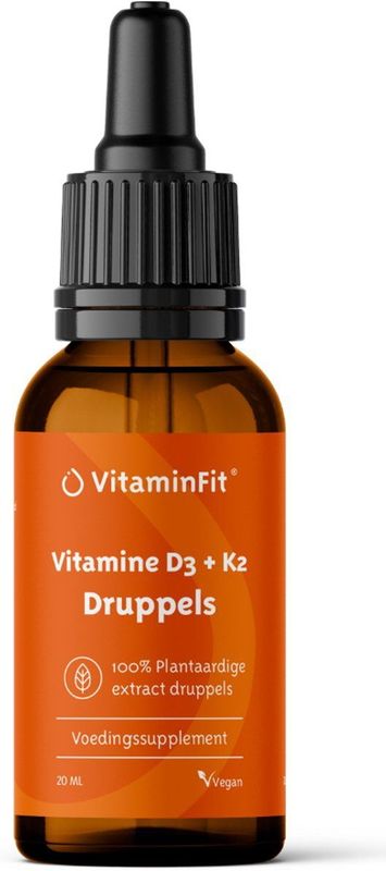 VitaminFit Vitamine D3 + K2 (MK-7) Druppels - 100% Natuurlijk & Plantaardig - 20 ml - K2 uit natto-extract