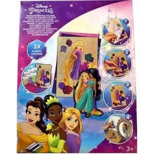 Disney Princess - Diamond painting stickers - 3 vellen - met bakje, pen, lijm en kunststof steentjes - sinterklaas - schoenkado - cadeau - verjaardag