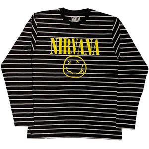 Nirvana - Yellow Happy Face Striped Sweater/trui - S - Zwart/Wit