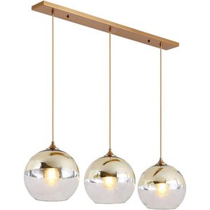 Design hanglamp met drie glazen bollen | 94cm | Goud / amber | Hoogte verstelbaar | Moderne eettafellamp | glas / metaal | Warm sfeerverlichting Bubble | Inclusief lichtbron | Woonkamer landelijk / modern