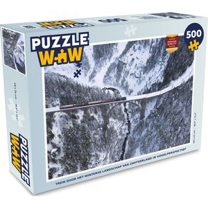 Puzzel Trein door het winterse landschap van Zwitserland - Legpuzzel - Puzzel 500 stukjes