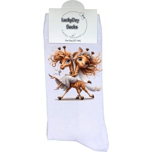 Giraffe - Trouwen - Opkikker - Grappige sokken - Valentijn cadeau - Verjaardag cadeau - Sint cadeau - Leuke sokken - Verliefd - Vrolijke sokken - Cadeautje - Grappig cadeau - Bruiloft - Kerstcadeau - Vaderdag - Moederdag - Socks maken Happy - 37-44