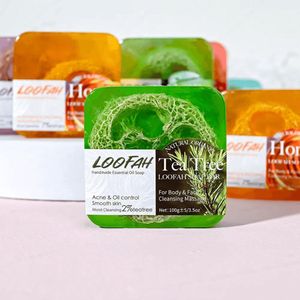Loofah Zeepblok Tea Tree - 100g Zeep Stuk met Loofah Spons - Handgemaakte Biologische Body Bar met Luffa - Duurzaam - Handmade - Bio - Vegan - Plantaardig -