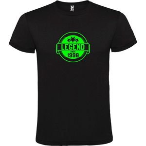 Zwart T-Shirt met “Legend sinds 1998 “ Afbeelding Neon Groen Size L