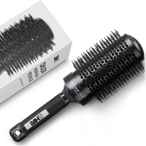 Provento - Ronde borstel voor het drogen van haar, 53 mm, keramische kappersborstel met wildzwijnharen, ionische en nano-professionele technologie, professionele haarborstel voor volume, zwart.