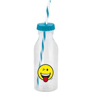 Zak!Designs Smiley Waterfles - Soda - Incl Rietje - 55 cl Emoticon Wink - Aqua blauw