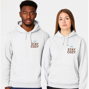 Hoodie “Stay Cozy” – Off-White / Creme – Unisex Trui met Subtiele Opdruk – Comfort & Style M