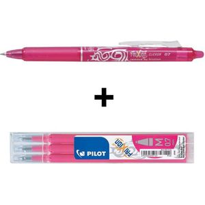 Pilot Roze FriXion Ball 0.7mm Clicker Pen + 3 stuks Navul inkt set