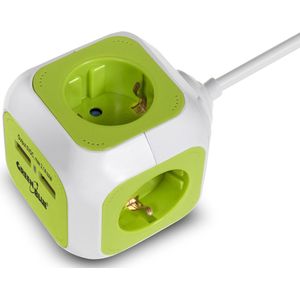 GreenBlue - Stekkerdoos Magic Cube | 4x stopcontacten 2x USB-aansluiting - Zonder penaarde - Groen