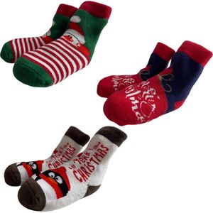 Fienosa Baby Sokjes Kerst Motief - 3 Paar - Groen - Blauw - Wit - Kerstcadeau
