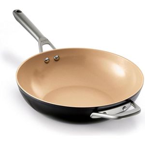 28-cm keramische wokpan met antiaanbaklaag - inductiegeschikt - ovenvast tot 285 °C - terracotta & grijs