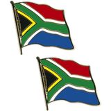 Set van 2x stuks supporters Pin speldje broche Vlag Zuid Afrika - landen verkleed feestartikelen