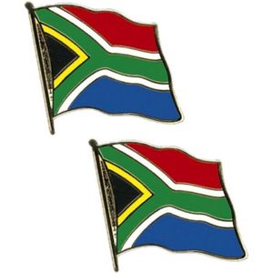 Set van 2x stuks supporters Pin speldje broche Vlag Zuid Afrika - landen verkleed feestartikelen