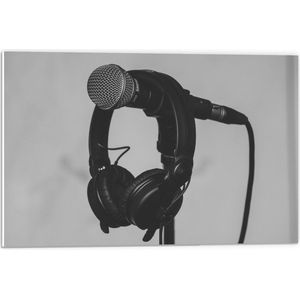 Forex - Microfoon met Koptelefoon Zwart - Wit - 60x40cm Foto op Forex