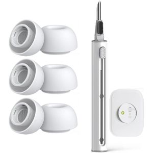 Allecto Plus - Compatibele Oordopjes voor Draadloze Oortjes met Mesh-net en Reinigingspen - Wit - Maat S, M, L