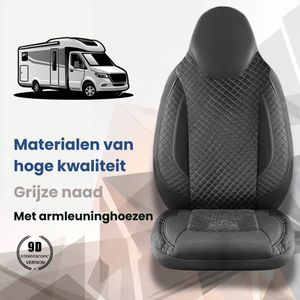 Stoelhoezen voor Iveco Iveco Daily 5 bestelbus in pasvorm, set van 2 stuks - bestuurder 1 + 1 passagierszijde | Met armleuning hoezen | CBA105 | Zwart met grijze naad