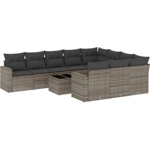 vidaXL - 11-delige - Loungeset - met - kussens - poly - rattan - grijs