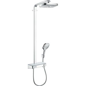 Hansgrohe Raindance Select E 300 2jet showerpipe EcoSmart: met Showertablet 300 opbouwkraan thermostatisch met Raind. Select E 120 3jet handdouche en hoofddouche 2jet chroom