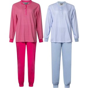 Lunatex - 2 dames pyjama's 124247 - 100% katoen - roze en blauw - maat 3XL