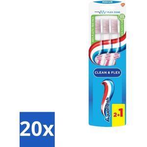 Aquafresh - Tandenborstel - Clean & Flex - Medium - Grondige Reiniging - 3 Tandenborstels - Bulkverpakking - 20 stuks