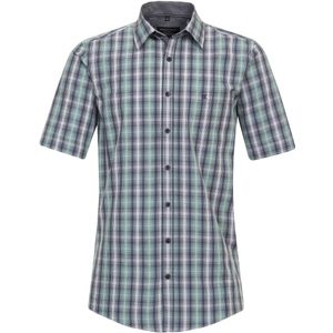 CASA MODA Sport comfort fit overhemd - korte mouw - seersucker - groen geruit - Strijkvriendelijk - Boordmaat: 37 - 38