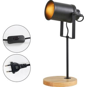 Goeco Bureaulamp - 15*36cm - Medium - E27 - Zwarte - Houten - Verstelbare Leeslamp - Voor Slaapkamer, Kantoor - Lamp Niet Inbegrepen
