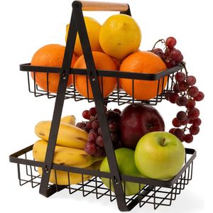 Comforder Fruitschaal - Fruit Etagere 2 Lagen - Fruitmand Zwart