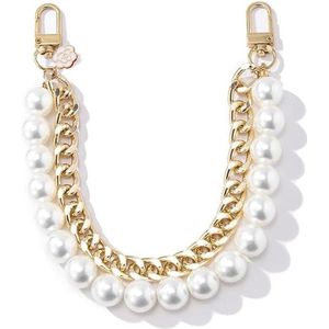 Pareltelefoonriem voor vrouwen en meisjes (wit) - telefoonsieraden, draagbare telefoonketting met kralen