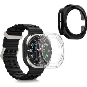 kwmobile 2x cover geschikt voor Samsung Galaxy Watch Ultra 47mm - Fitnesstracker cover van gehard glas en kunststof frame set transparant / zwart