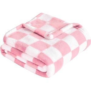 Geruite babydeken - Fleece babydeken - Superzachte, comfortabele en pluizige baby- en peuterdeken voor pasgeborenen - Geschikt voor wiegjes en kinderwagens - 76*102cm -Roze