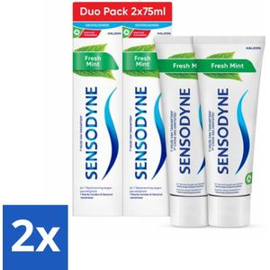 2 x Sensodyne - Tandpasta - Fresh Mint - Frisse Munt - Duopack - 2 x 75 ml - Gevoelige Tanden - Tandpasta - Tandplak Verwijderen - Fluoride - Tandglazuur