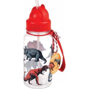 Rex London - Prehistoric Land - Dino's - Drinkfles met Rietje - Drinkbeker - Schoolbeker - 500ml - Rood