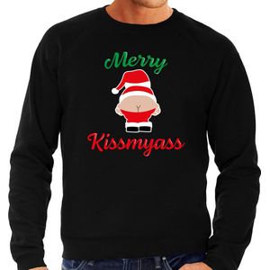 Grote maten merry kiss my ass foute Kerst sweater - zwart - heren - Kerst trui / Kerst outfit / Kersttrui XXXXL