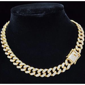 Iced Out Chain - Bust Down Heren Ketting met Diamantjes (Zirkonia) - 50cm - Goud kleurig - Kettingen Mannen - Cadeau voor Man - Mannen Cadeautjes