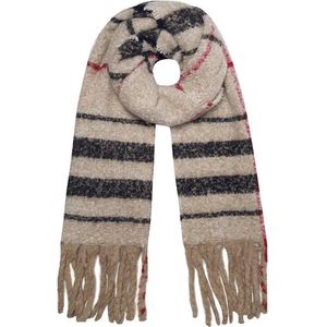 Sjaal- Shawl - beige - zwart - crème - rood - 100% acryl - warm & zacht - 180 x 48 cm - nieuwe collectie - herfst & winter - geruit - gestreept