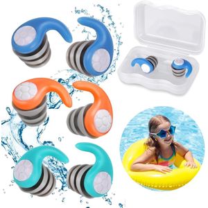 3 Paar - Kids Oordopjes voor Zwemmen - Zachte Siliconen - Herbruikbare - Waterdichte - Zwemoordopjes (4-12 jaar) - Oordoppen - Zachte Siliconen Oordopjes - Geschikt voor Zwemmen, Surfen, Duiken en Andere Wateractiviteiten - Blauw, Oranje, Cyaan
