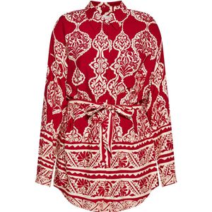 Usha - Blouse - Donkerrood/Wit - Klassieke Blouse - Lange Mouwen