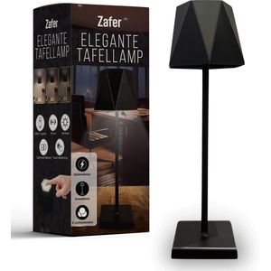 Zafer Tafellamp Oplaadbaar - 3 Kleurstanden - Draadloos En Dimbaar - Incl. USB-C Kabel - Voor Binnen En Buiten - Touch Bediening - Nachtlamp - Bureaulamp - Zwart - Industrieel En Modern - Slaapkamer - Woonkamer