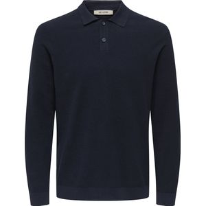 Only & Sons - Onstony Reg 12 Ls Waffle - Gebreid Poloshirt - Dark Sapphire - Lange Mouwen