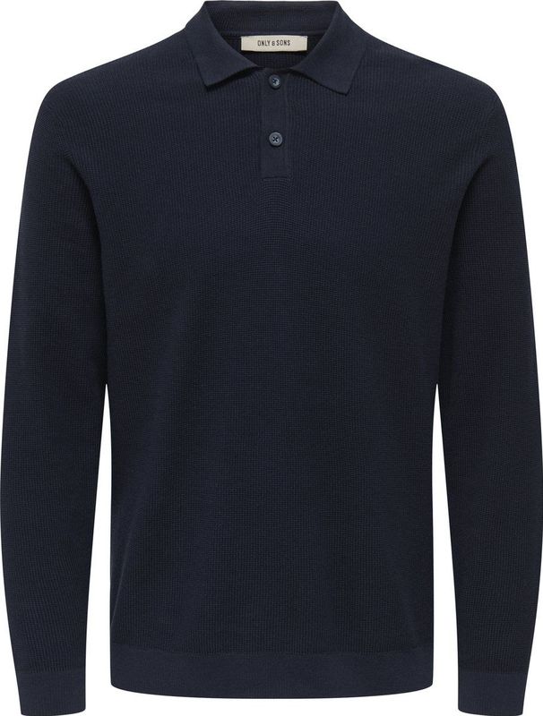 Only & Sons - Onstony Reg 12 Ls Waffle - Gebreid Poloshirt - Dark Sapphire - Lange Mouwen