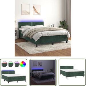 vidaXL Boxspring met matras en LED - Fluweel - 140x200 cm Boxspring - Fluweel Bed - Verstelbare Hoofdbord - Led Lampen - Pocketveer Matras