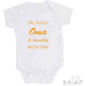 100% katoenen Romper ""De liefste oma is toevallig mijn oma"" Unisex Katoen Wit/mosterd Maat 56/62