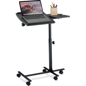Relaxdays laptoptafel op wielen - hoogte verstelbaar 65-85 cm - zwarte laptop bijzettafel