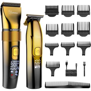 Hatteker Professionele Tondeuse Set – Haartrimmer & Baardtrimmer voor Heren – T-Blade Precisietrimmer – IPX7 Waterdicht – Goud