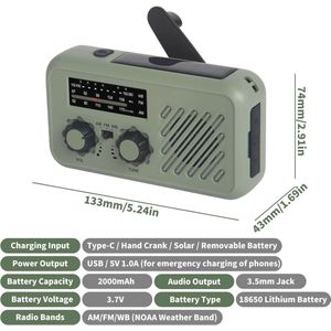 Noodweer Radio met Zonne-energie, Handmatig Op te Winden en LED Zaklamp