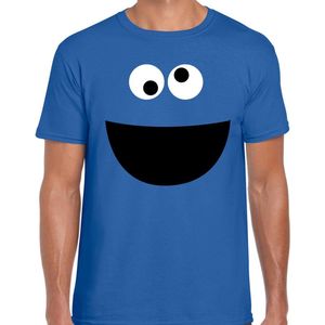 Blauwe cartoon knuffel monster verkleed t-shirt blauw voor heren - Carnaval fun shirt / kleding / kostuum XL