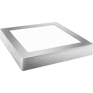 LED plafondlamp - opbouw vierkant - Warm wit - zilver - 18W