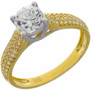 Gouden Damesring Solitaire Zirkonia 14 karaats
